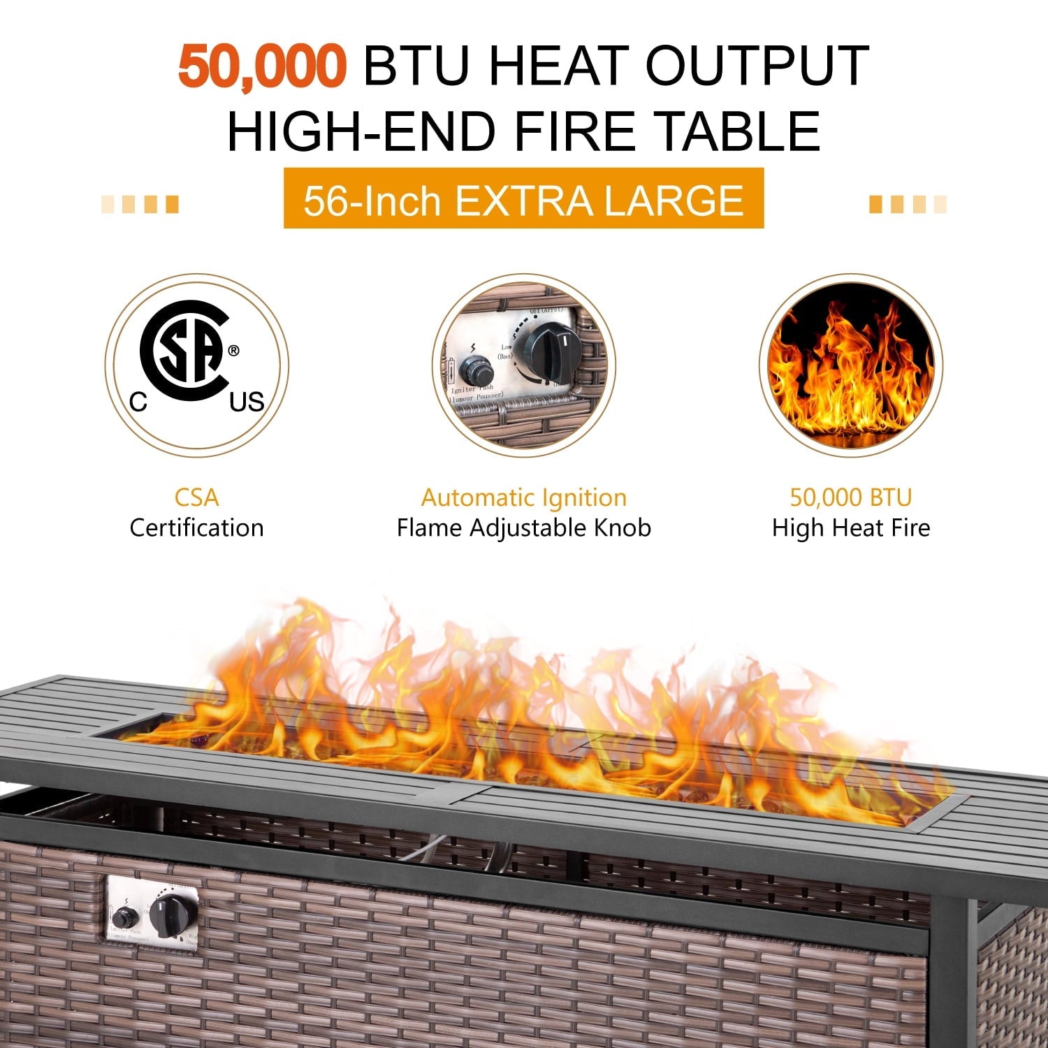 MF Studio 13 Pieces Outdoor Patio Furniture Set with 56-Inch Fire Pit Table Wicker Patio Conversation Set, Navy Blue