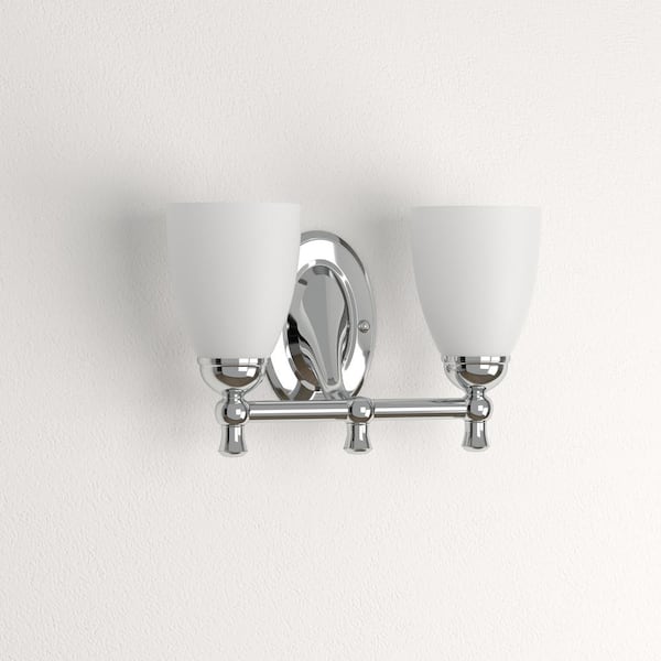 Solomone 13.4 in. 2-Light Polished Chrome Bathroom Vanity Light Fixture with Opal Glass Shades