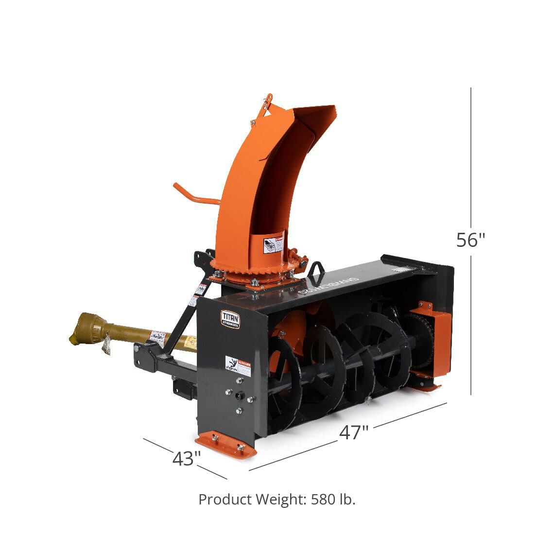 Titan Attachments 4 FT Snow Blower, Category 1, 3 Point PTO Driven, Directional Snow Chute