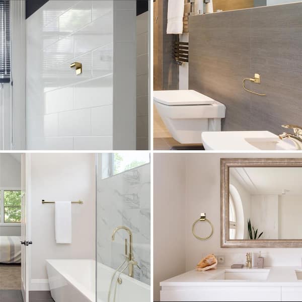 Cannes 24.5 in. 3-Light Brass Vanity Light with Clear Glass Shades and Bath Set (5-Piece)