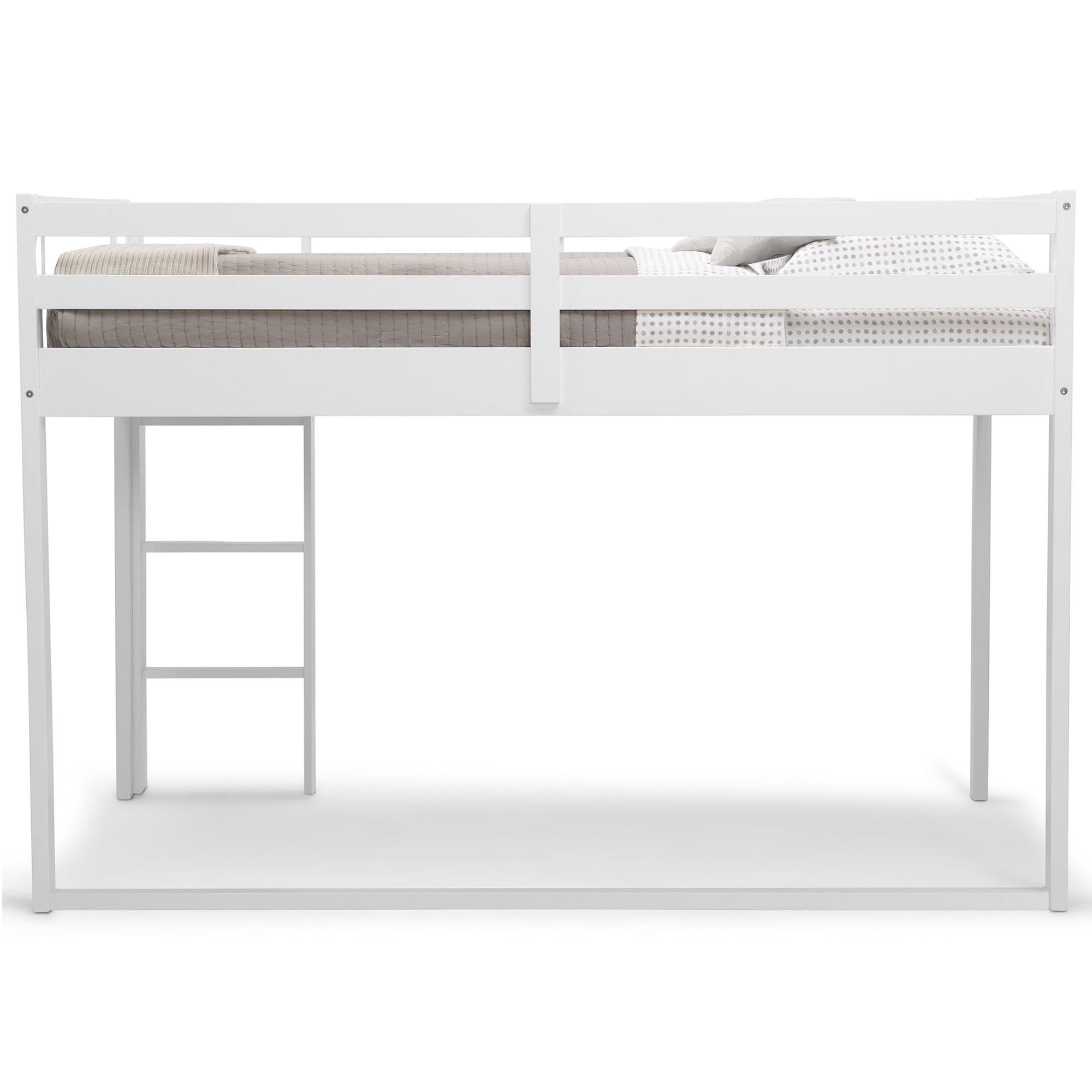 Delta Children Twin Loft Bed with Guardrail and Ladder, White