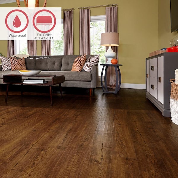Outlast+ Auburn Scraped Oak 12 mm T x 6.1 in. W Waterproof Laminate Wood Flooring (451.4 sqft/pallet)