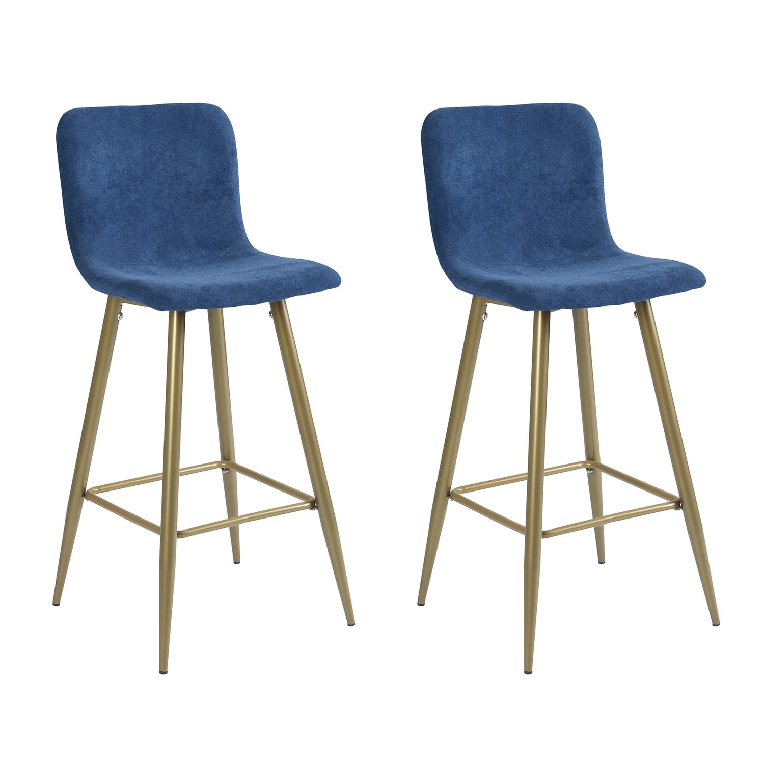 Homy Casa 29'' Bar Stools Set of 2, Upholstered Kitchen Chair with Back, Dark Bluea