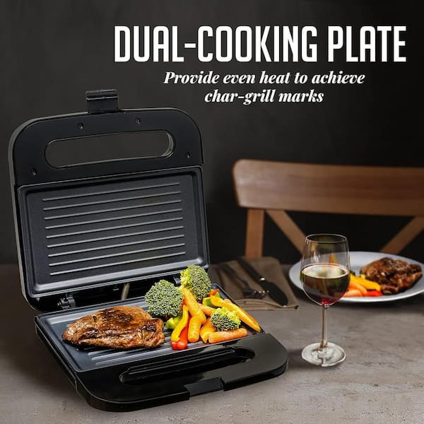 750-Watt Black Panini Press with Non-Stick Hot Plates