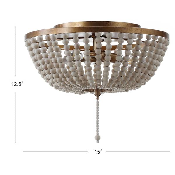 Allison 15 in. Wood Beaded/Metal LED Flush Mount, Antique Gold / Cream