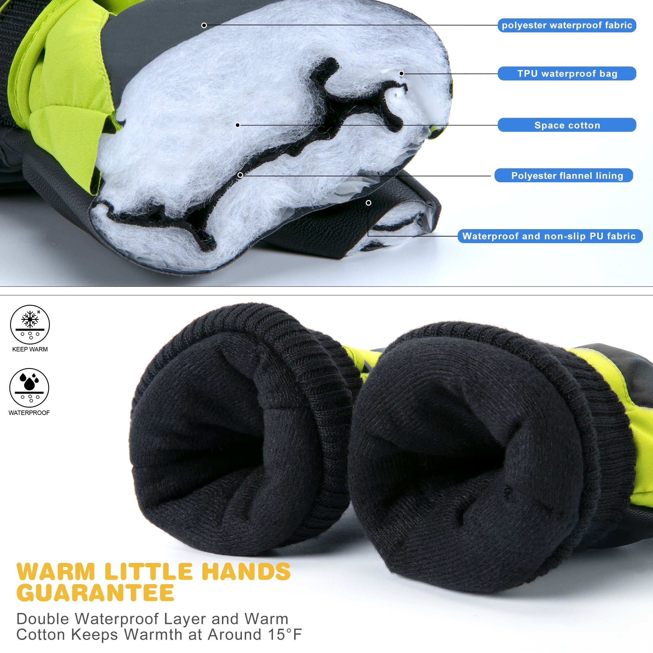 ThxToms Kids Winter Gloves Waterproof Ski Snow Snowboard Gloves for Ourdoor Sports, Boys and Girls Cold Weather Gloves