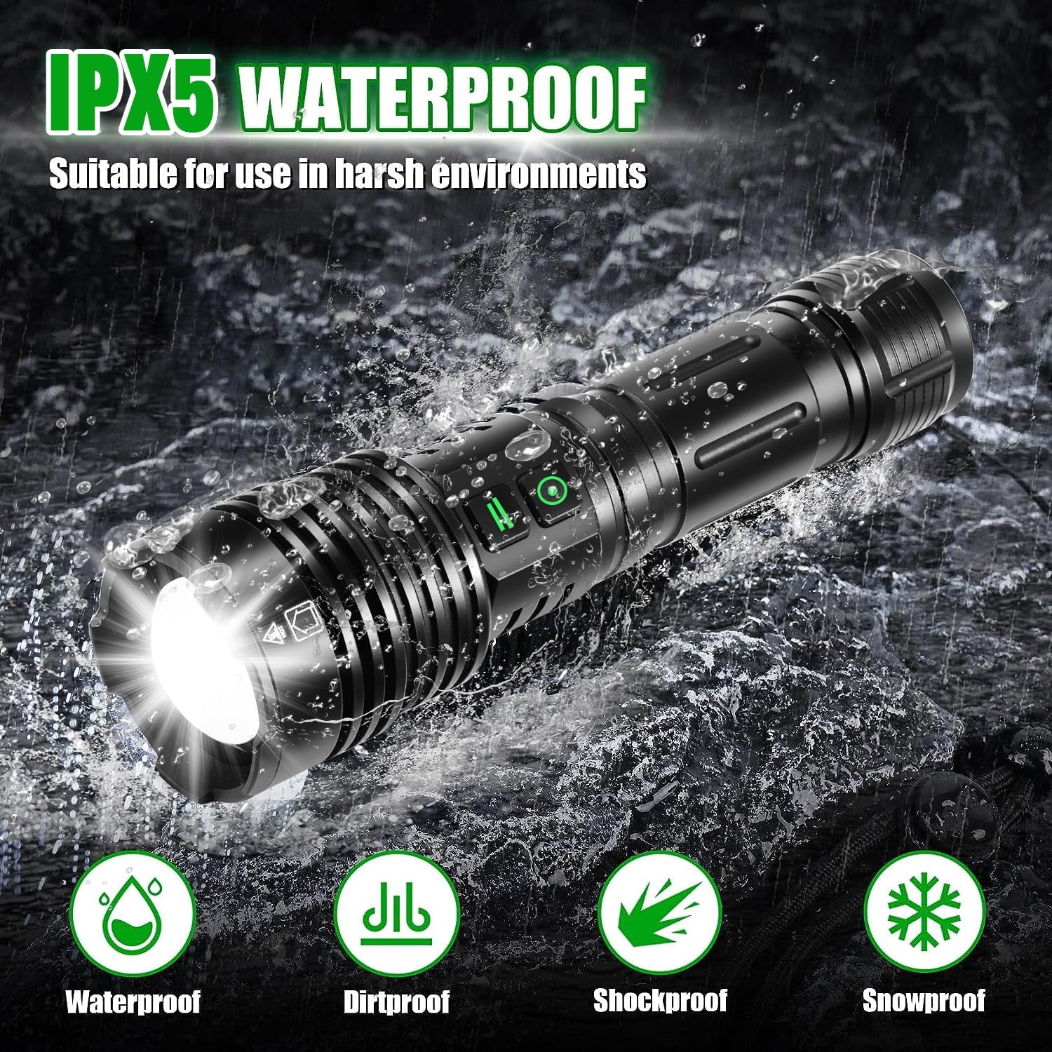 Rechargeable Flashlight High Lumens, Zacro 100000 Lumen Super Bright LED Flashlight with 6 Modes, Zoomable LED Waterproof Handheld Flashlight for Emergencies, Camping, Home