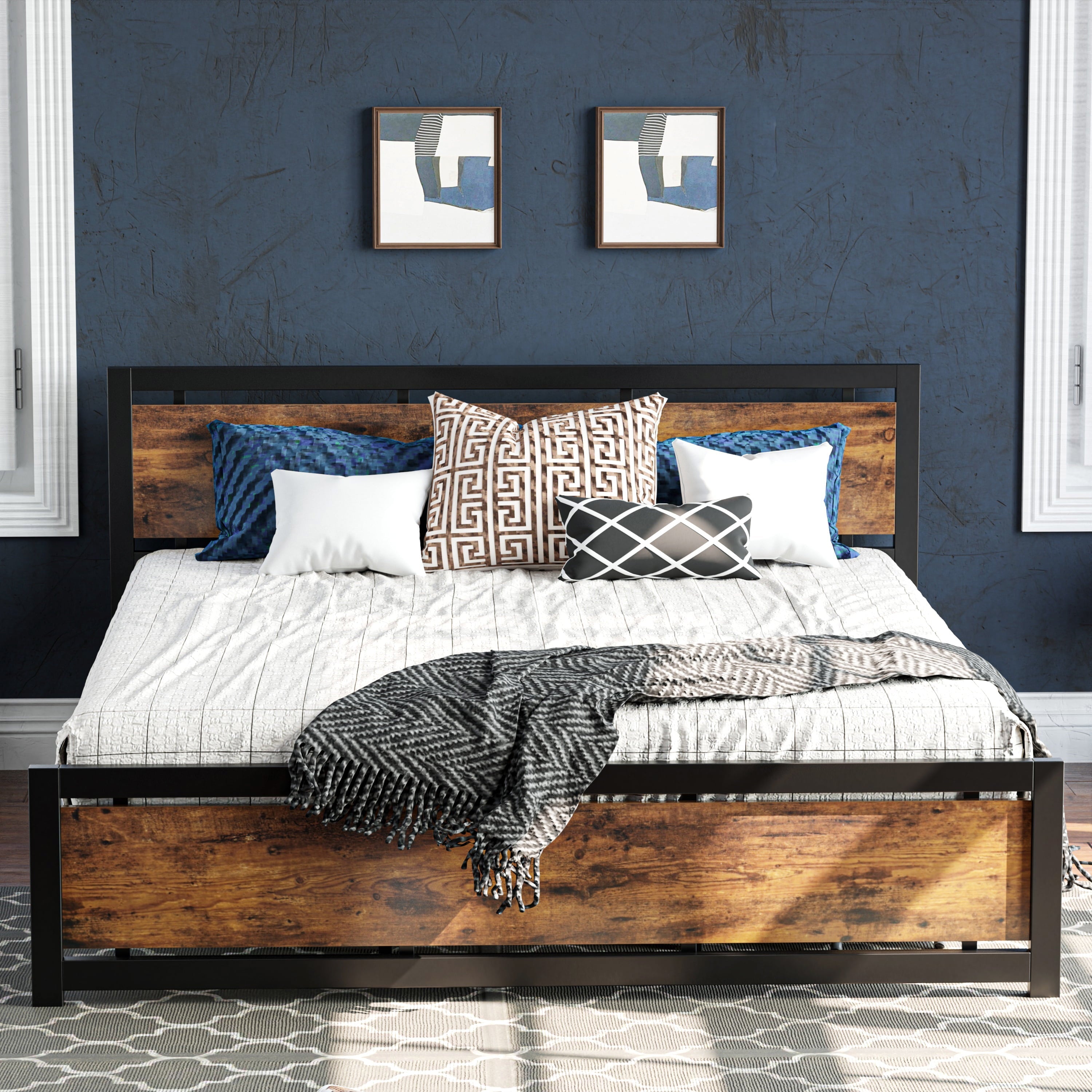 LIKIMIO King Platform Bed Frame with Headboard and Under Bed Storage, Sturdy Metal Frame and Easy Assembly