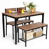 Gymax 4pcs Dining Table Set Rustic Desk 2 Chairs & Bench w/ Storage Rack Grey
