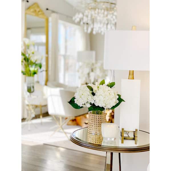 Sloane Alabaster 30 in. White/Brass Gold Table Lamp with Off-White Shade