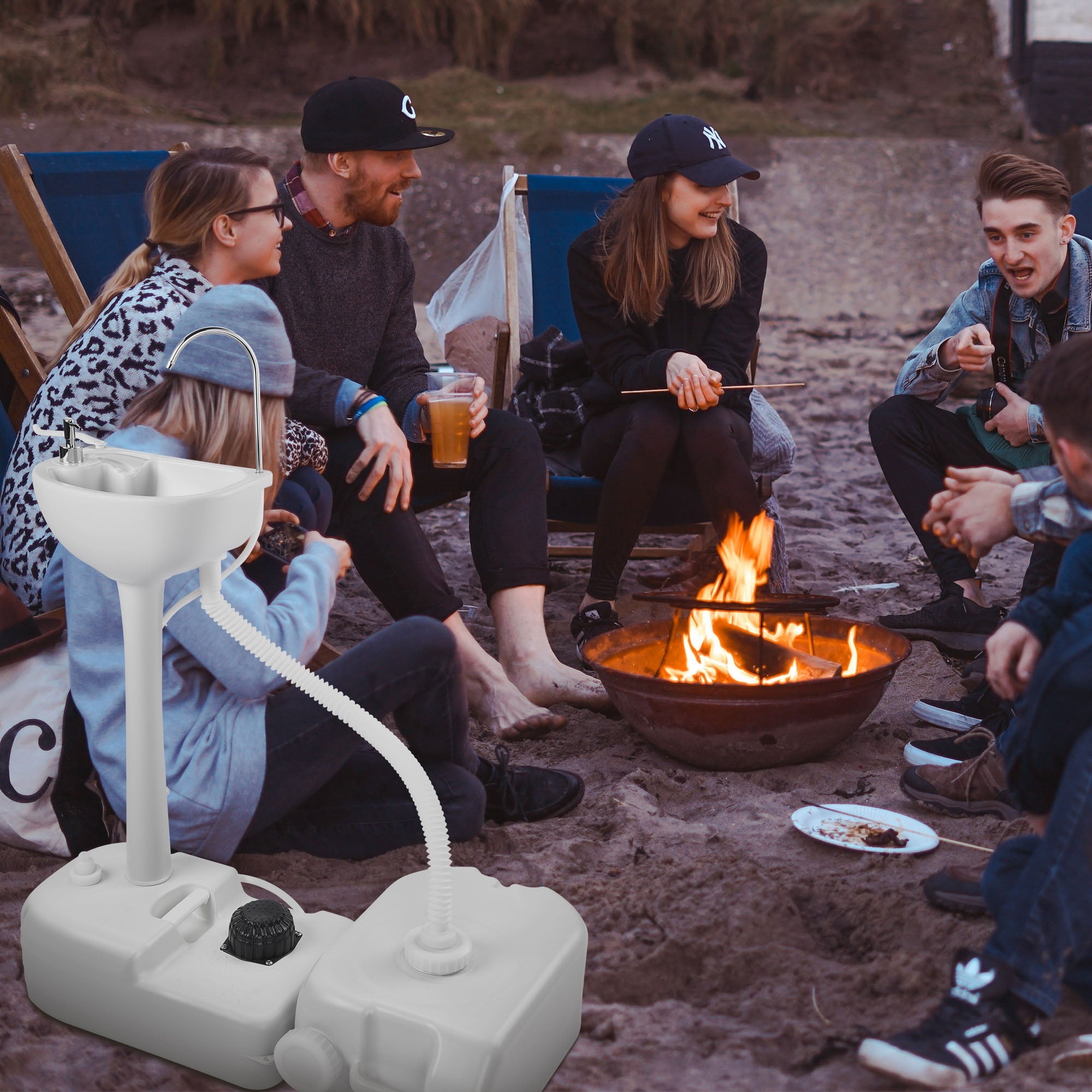 17L Portable Camping Sink Hand Wash Stand with 24L Tank Hands-free Operation Hand Washing Station for Outdoor