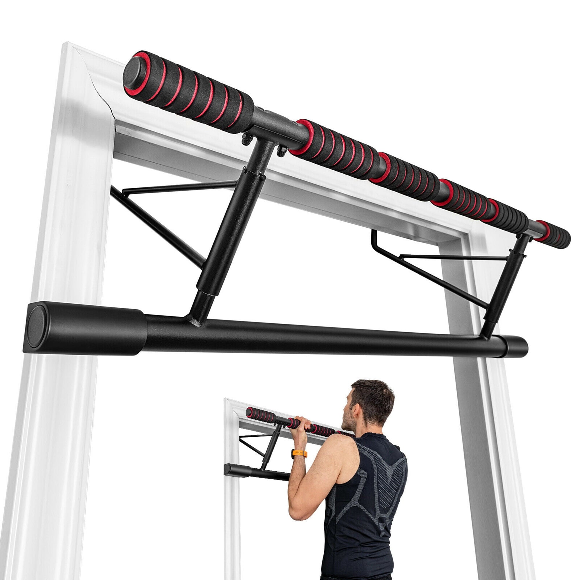 Gymax Doorway Chin Foldable Pull-up Bar No Screw with Foam Grip for Home Gym