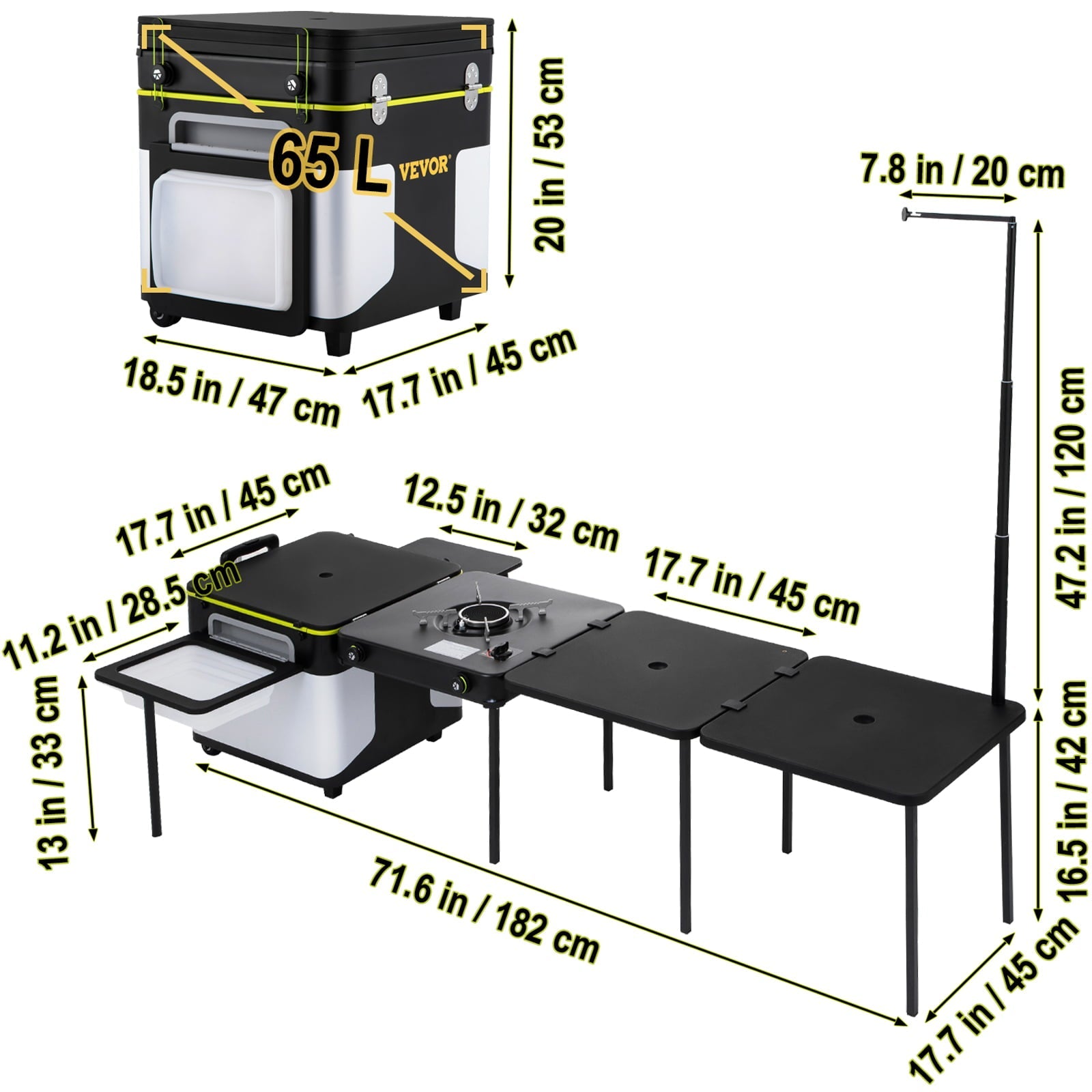 Outdoor Mobile Kitchen, Portable Multifunctional Camping Kitchen station, All in One Integrated Folding Cooking Box with Windproof Stove, Folding Tables Storage Organizer for Beach BBQ Picnic