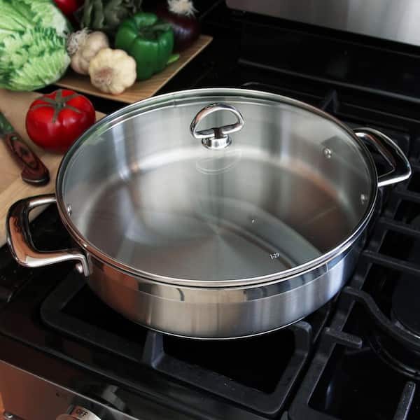 Induction 21 Steel 5 qt. Stainless Steel Saute Pan in Brushed Stainless Steel with Glass Lid