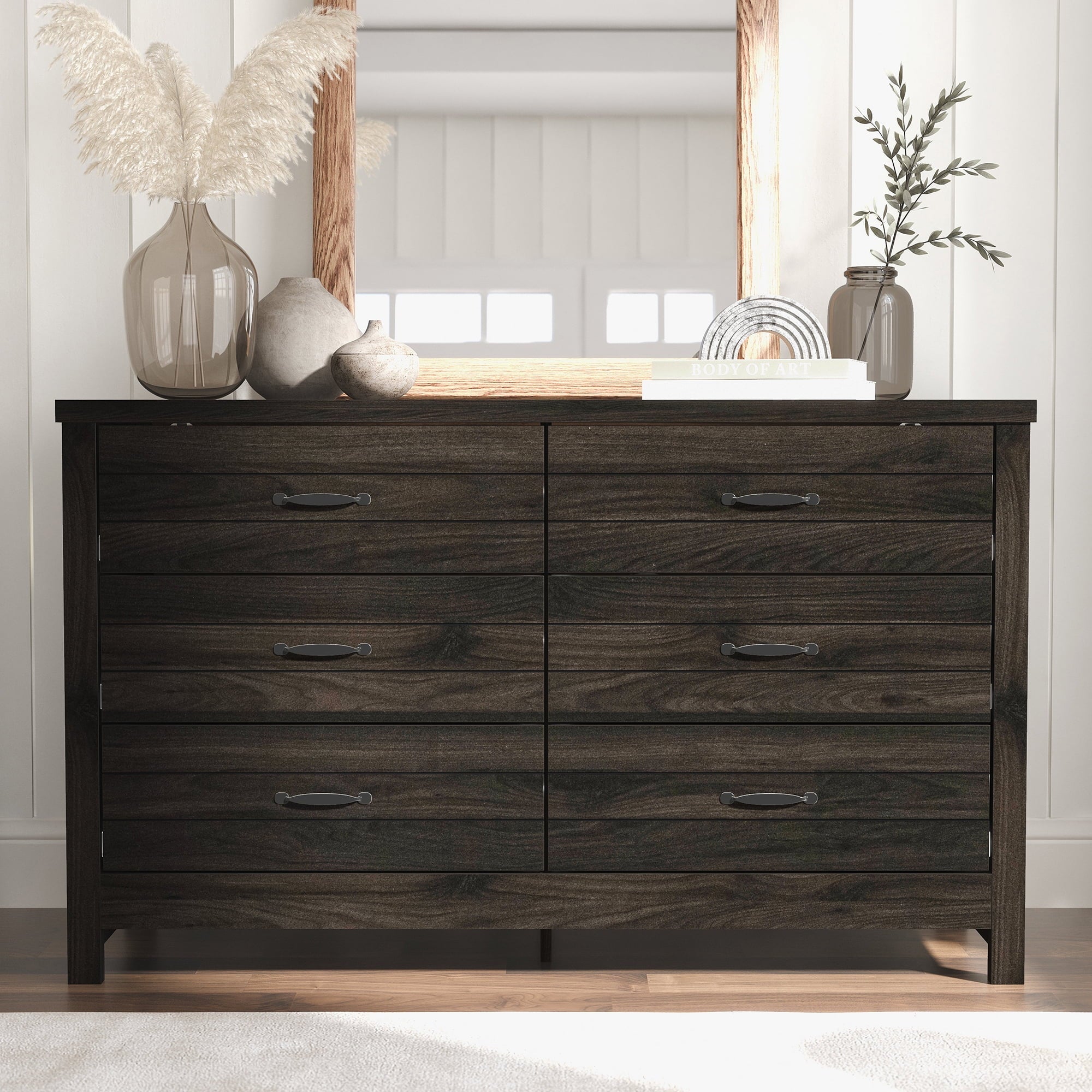 Lancaster Farmhouse 6-Drawer Dresser, Espresso, by Hillsdale Living Essentials