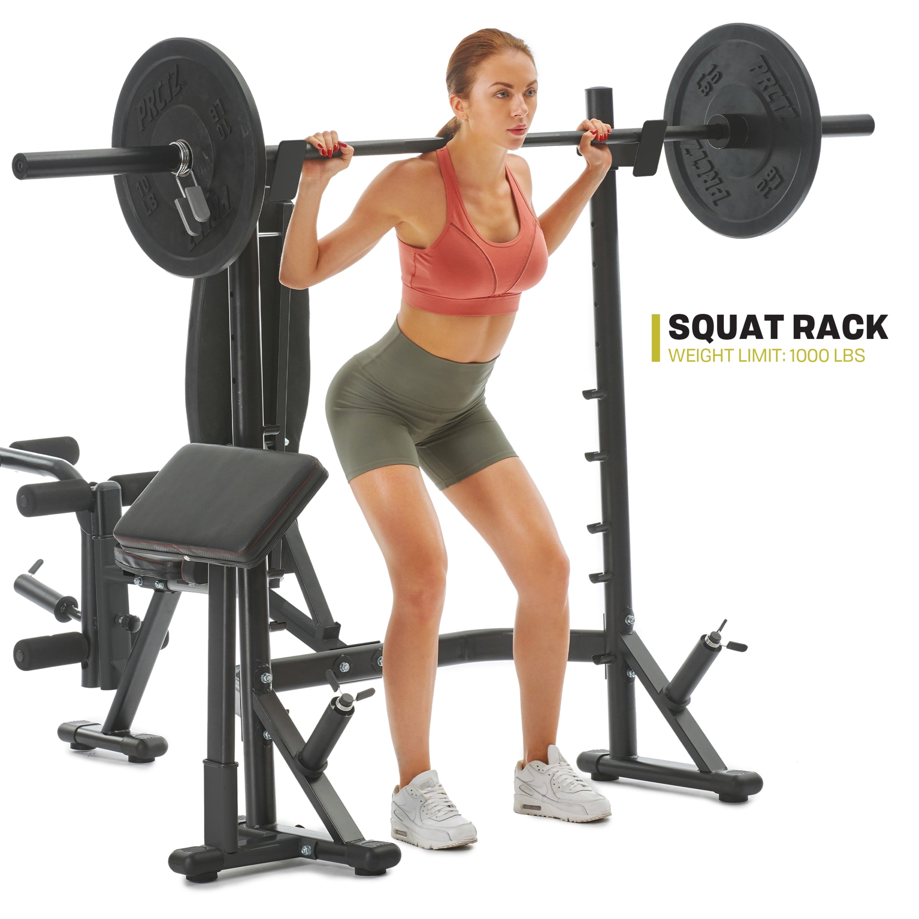 PRCTZ Adjustable Weight Bench with Olympic Squat Rack, Arm and Leg Developer with Preacher Pad, 620 lb. Weight Limit for Bench, 1000 lb. Weight Limit for Olympic Squat Rack