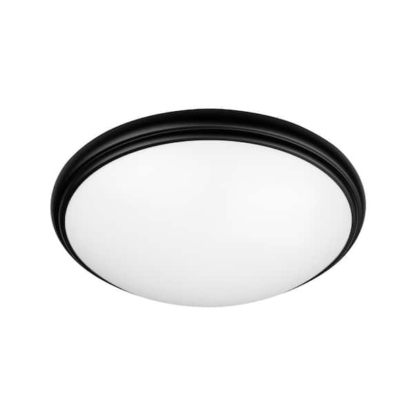 14 in. Light White and Matte Black Adjustable CCT Integrated LED Flush Mount with Interchangeable Trim