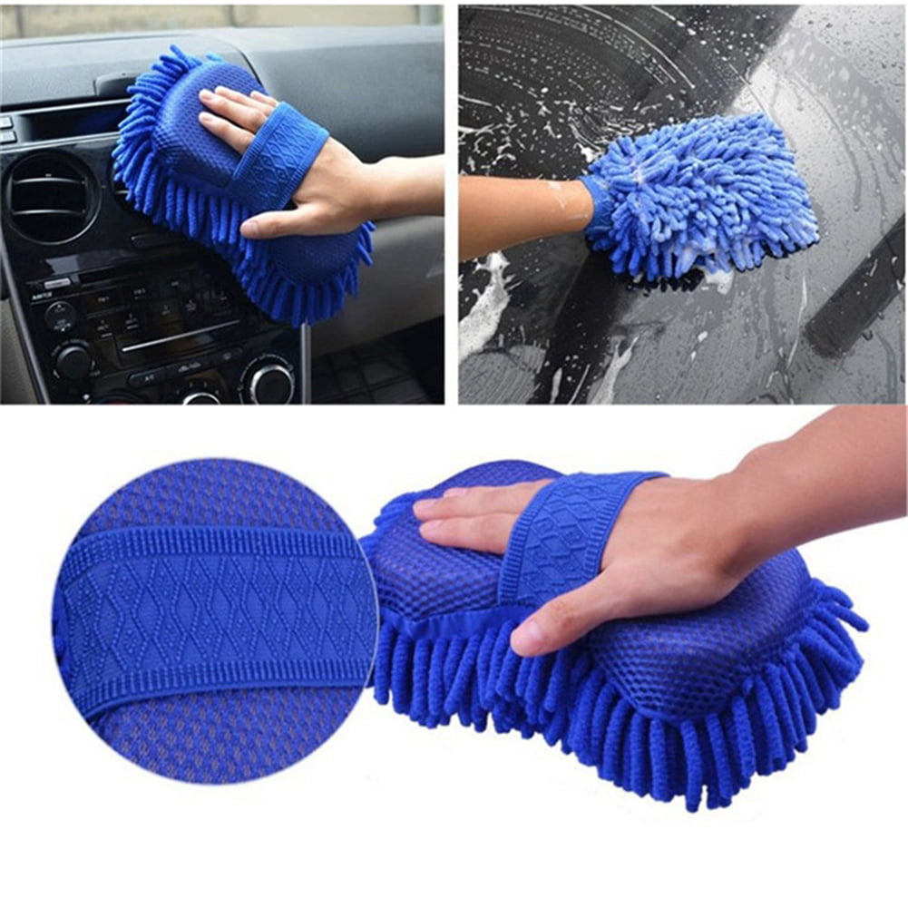 SPRING PARK Microfiber Chenille Cleaning Tool Washing Brush Soft Sponge Pad, Car Cleaning Tools Kit, Washing Brush Window Glass Cleaning Glove Tool