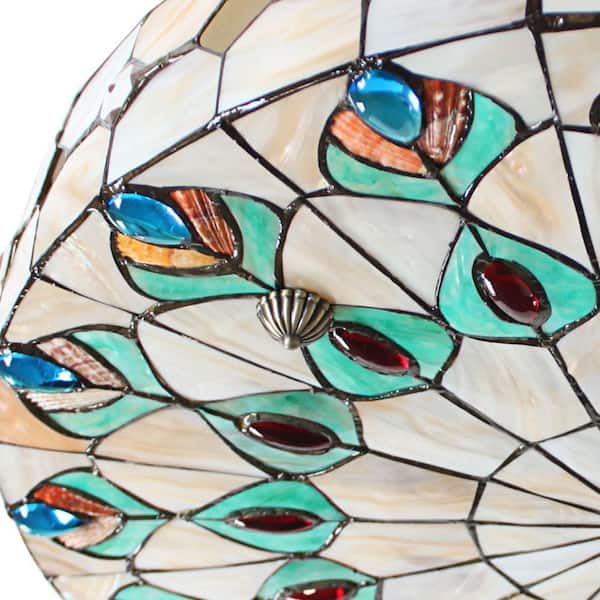 20 in. 4-Light Colorful Vintage Tiffany Flush Mount Ceiling Light Fixture with Colorful Design Lampshade