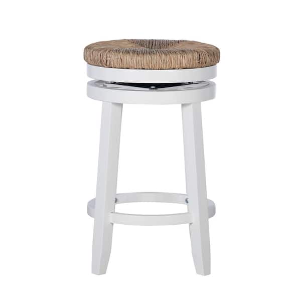 Mesquite White Swivel Counter Stool with Natural Sea Grass Swivel Seat