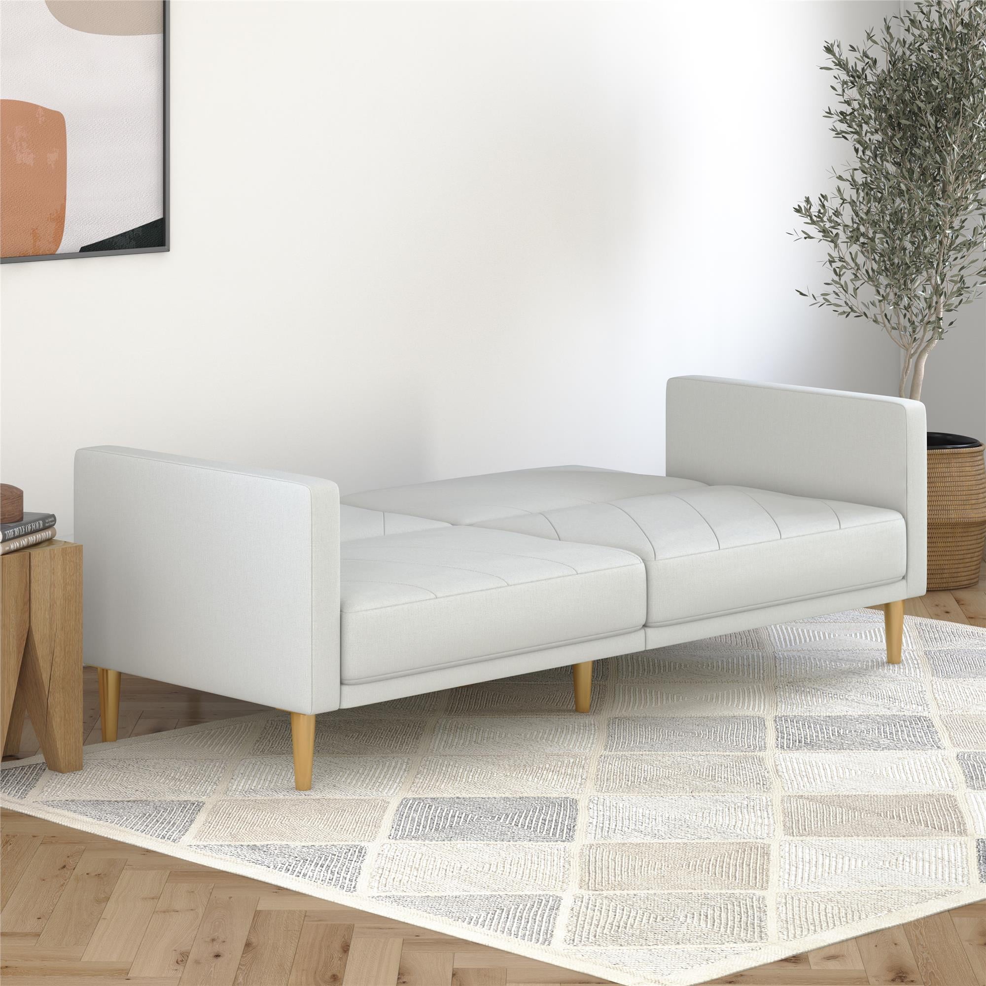 DHP Alicent Futon Sofa Bed and Couch Sleeper, Light Gray Linen