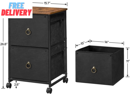 2-Drawer Mobile File Cabinet, Vertical Filing Cabinet, Office Cabinet,