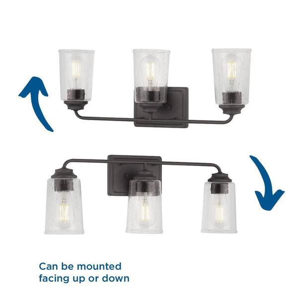 Evangeline 23 in. 3-Light Modern Bronze Farmhouse Bathroom Vanity Light with Clear Seeded Glass Shades