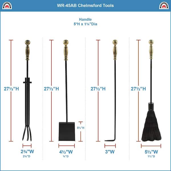 30.25 in. Tall 5-Piece Antique Brass and Black Chelmsford Fireplace Tool Set