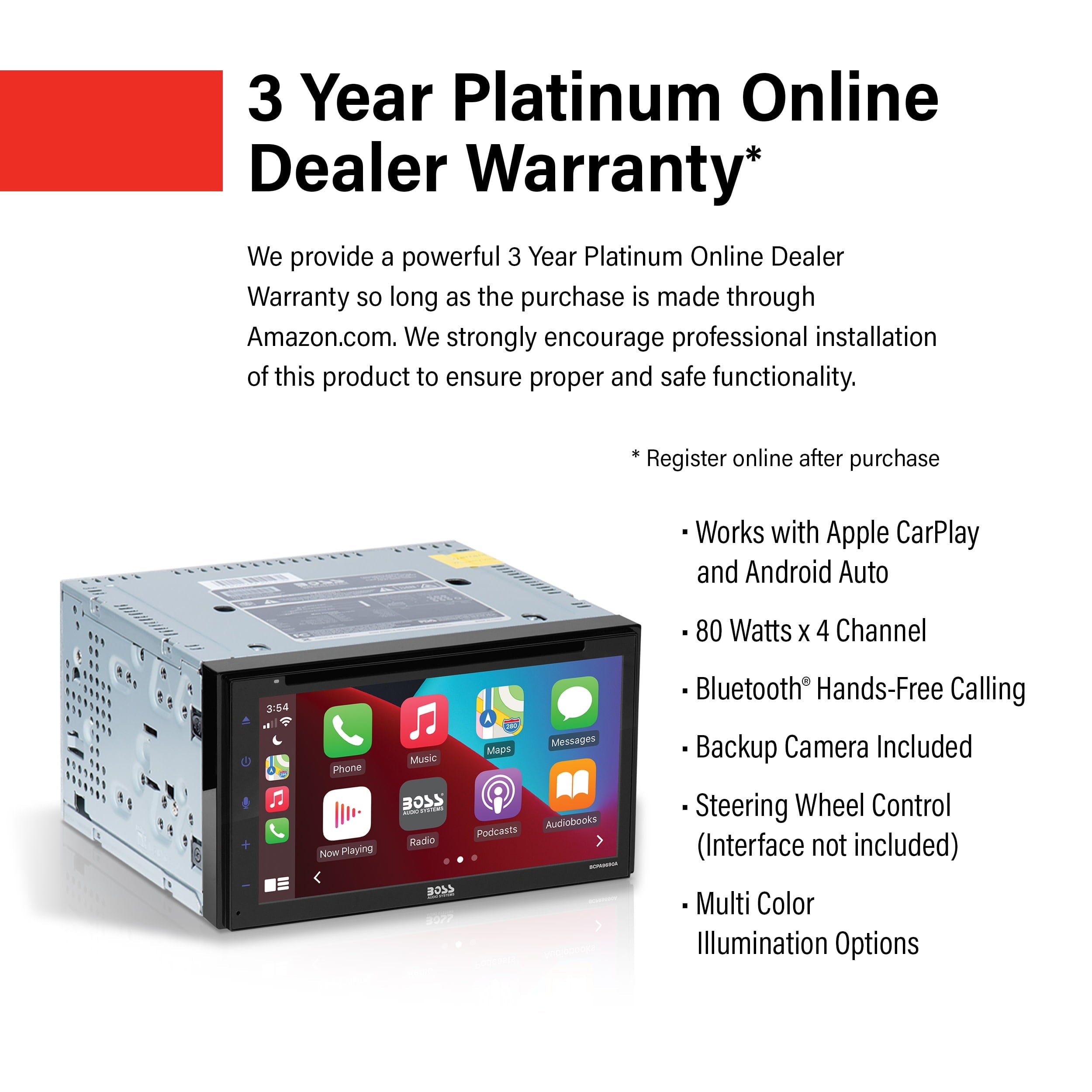 BOSS Audio Systems BCPA9690RC 6.75” Apple CarPlay Android Auto Car DVD Player