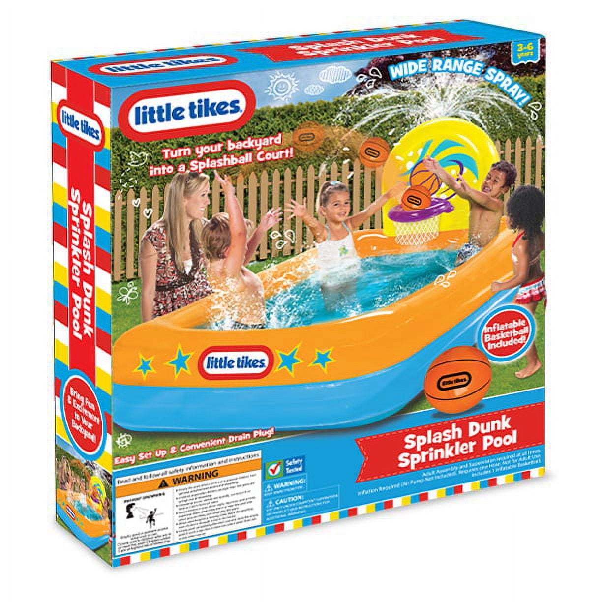 Little Tikes Splash Dunk Sprinkler Pool, Inflatable Pool with Basketball Hoop and Ball for Kids Ages 3-6