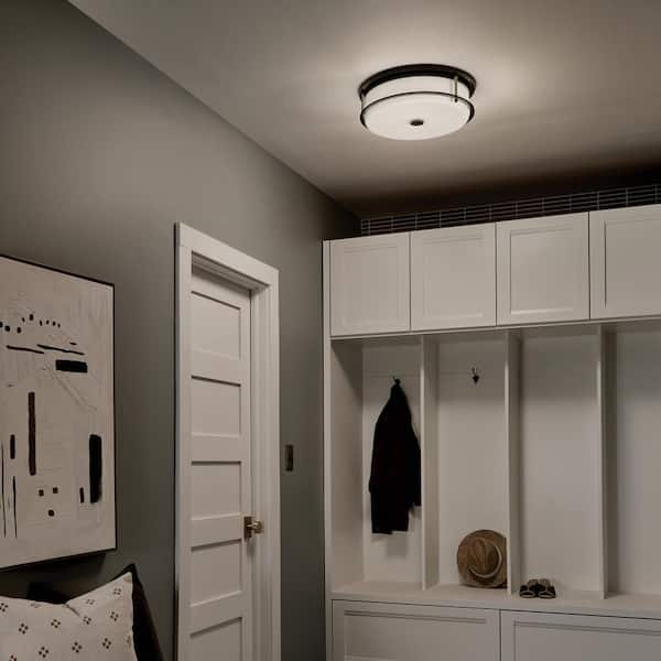 Brit 18 in. 4-Light Black and Champagne Bronze Industrial Hallway Flush Mount Ceiling Light