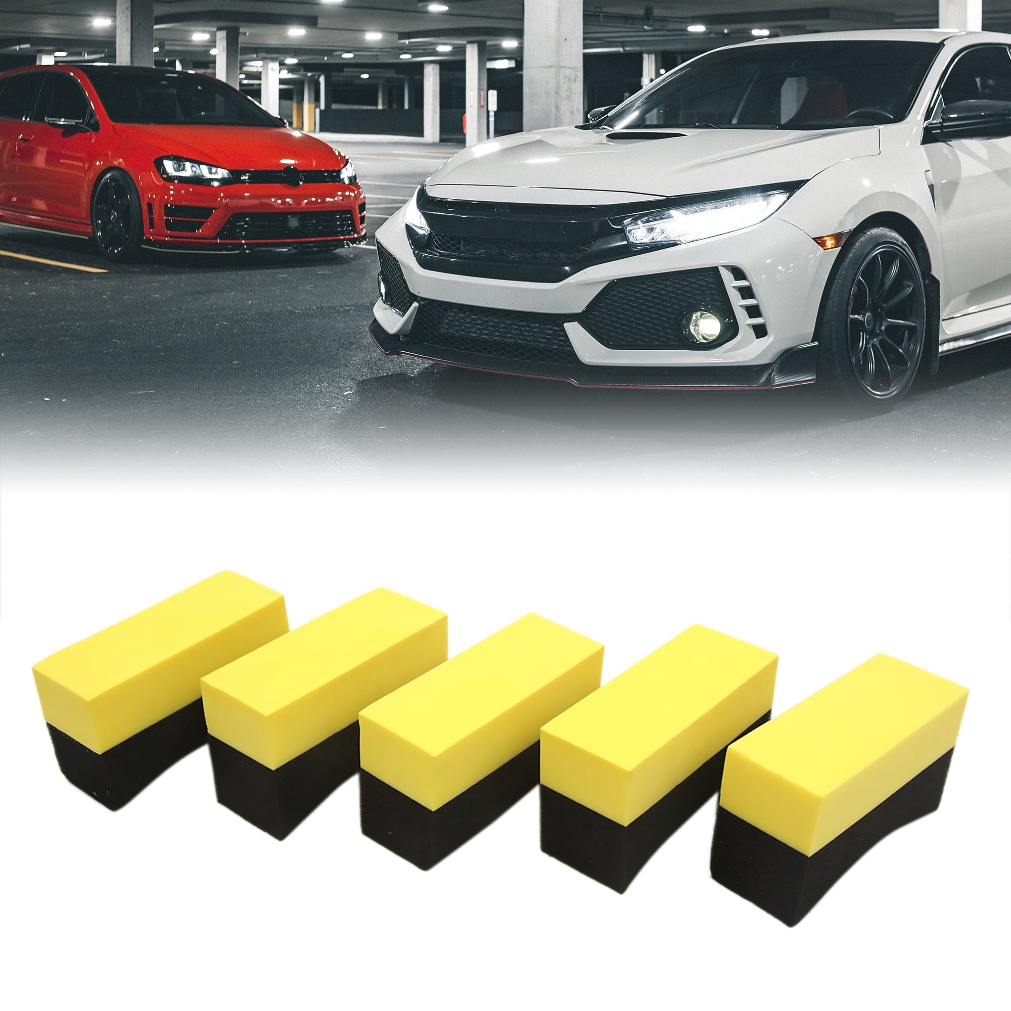 Unique Bargains 5pcs Auto Car Wheel Tire Waxing Polishing Washing Cleaning Sponge Pad Brush