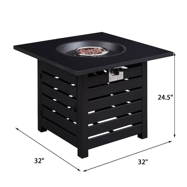 Metal Square 40,000 BTU Auto-Ignition Propane Gas Fire Pit Table in Black