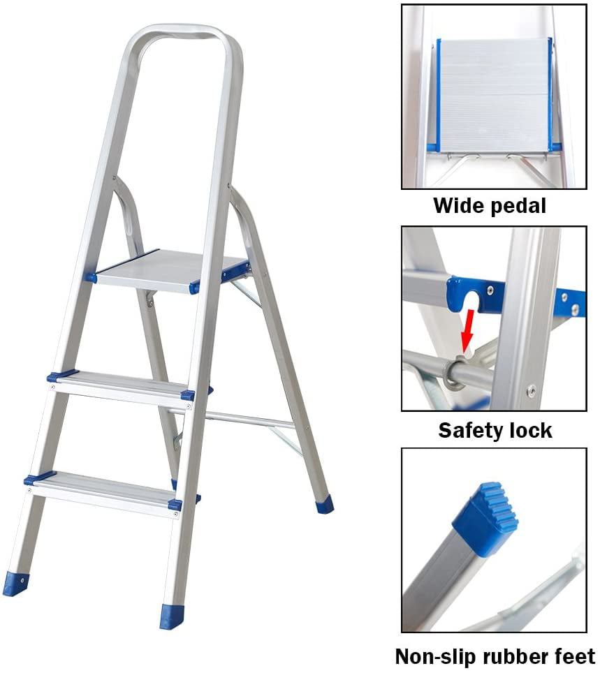 KARMAS PRODUCT Ultra Lightweight Step Ladder 3 Step Aluminum Folding Stool Home Kitchen