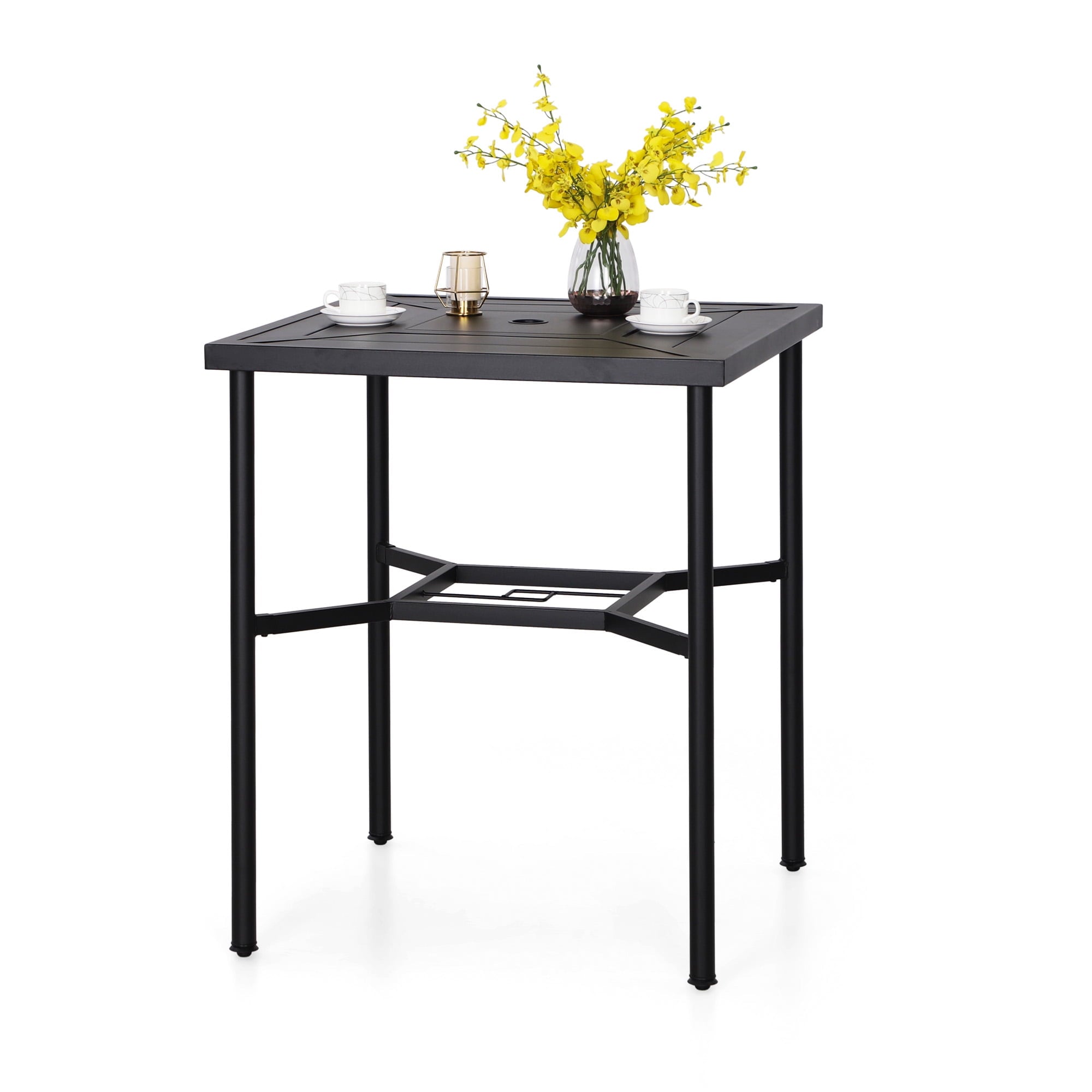 Summit Living 5-Piece Outdoor Patio Swivel Bar Stool Dining Set with 4 High-back Textilene Chairs with Armrest&1 Bistro Bar Table,Black&Grey