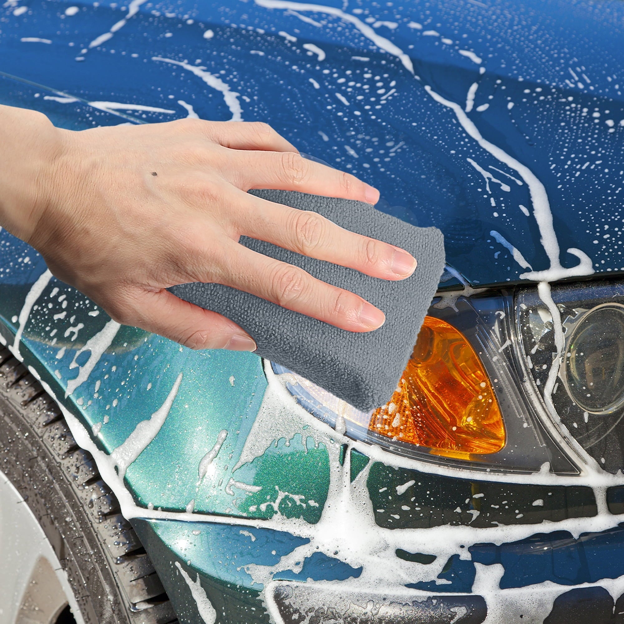 Unique Bargains 2pcs Gray Microfiber Detailing Applicator Sponges for Applying Wax Car Wash Dirt Washing Tool