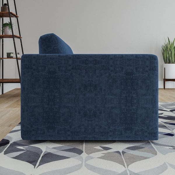 Premium 76 in. Square Arm Fabric 2-Seater Straight Sofa with Back Cushions in Navy Blue