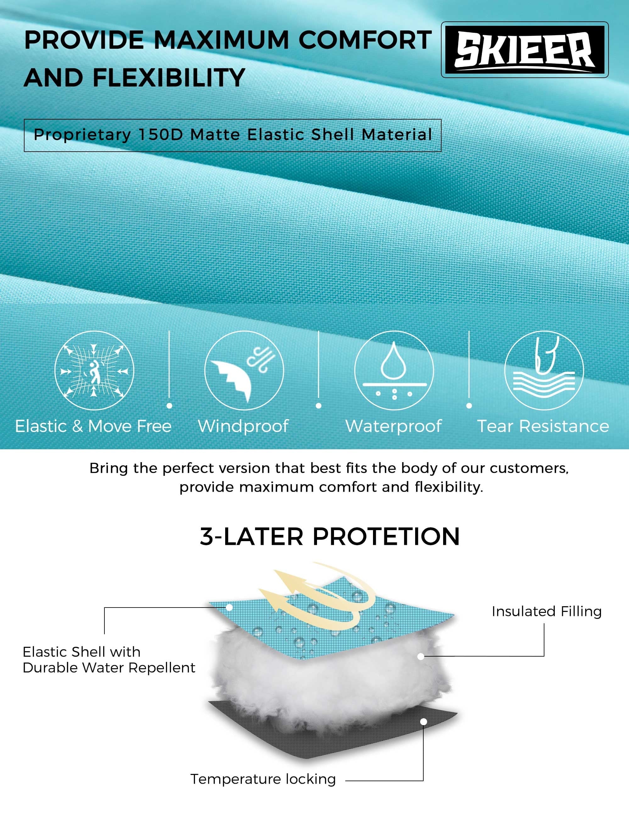 Skieer Women's Waterproof Ski Jacket Windproof Rain Jacket Winter Warm Hooded Coat Light Blue Small