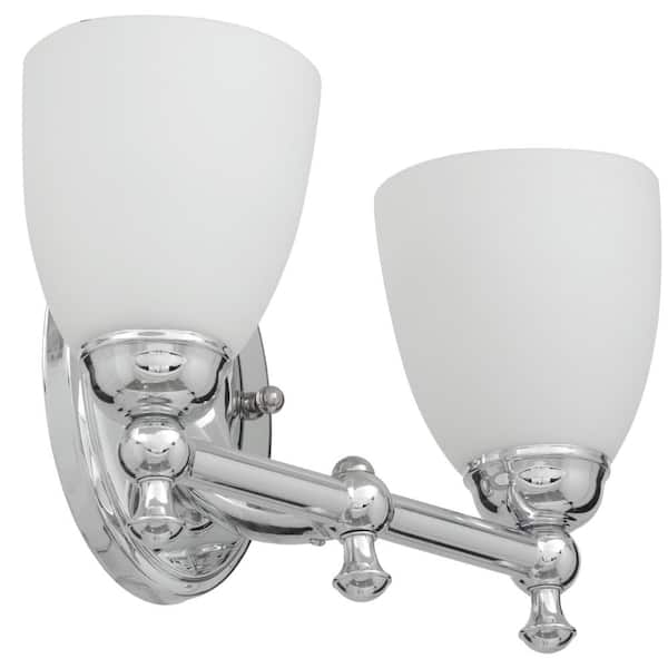 Solomone 13.4 in. 2-Light Polished Chrome Bathroom Vanity Light Fixture with Opal Glass Shades
