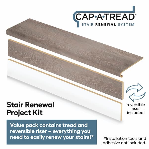 Boca De Yuma 47 in. L x 12.15 in. W x 1.69 in. T Laminate Stair Tread and Reversible Riser Kit Adhesive