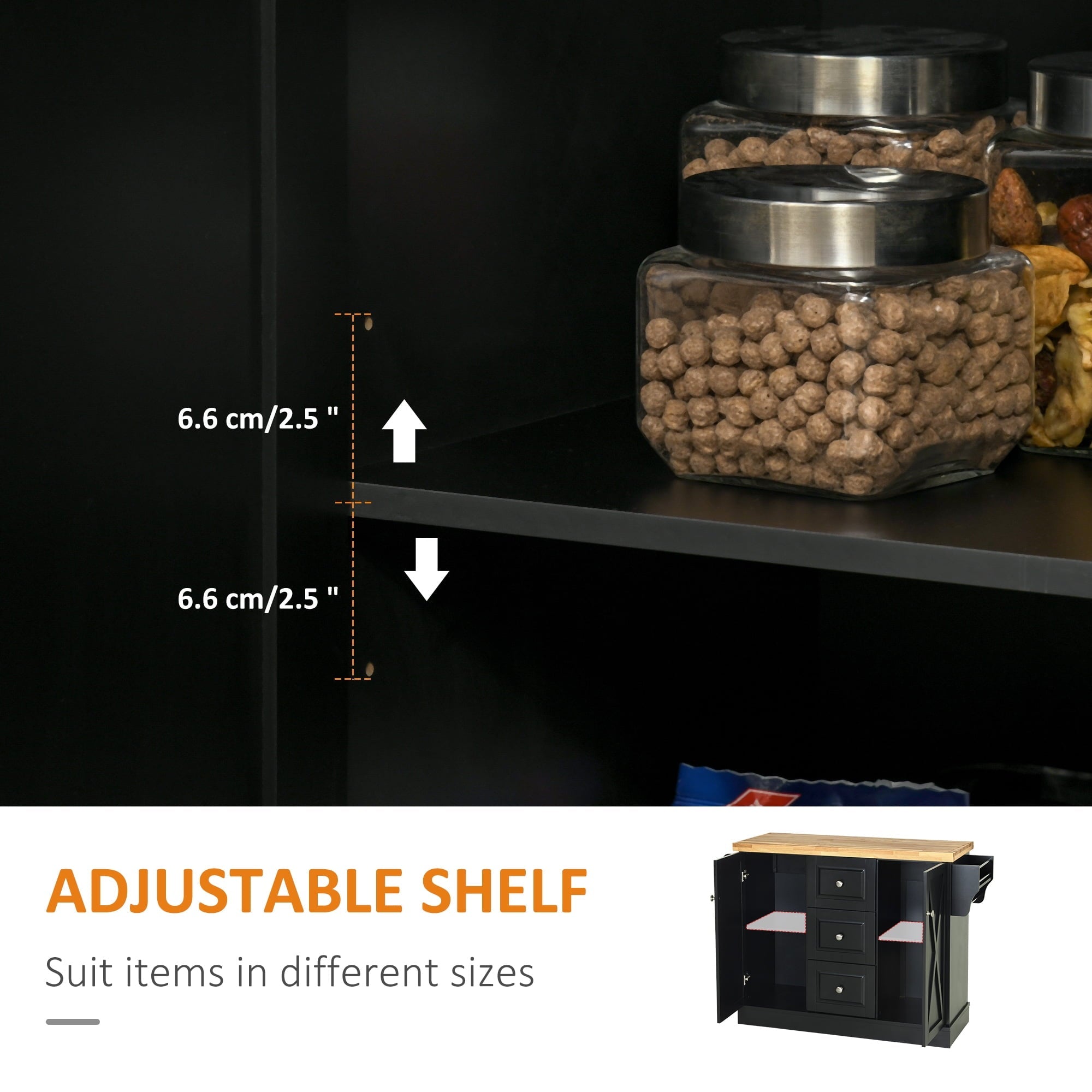 HomCom Wooden Mobile Kitchen Island Cart with Drawers and Wheel - Black