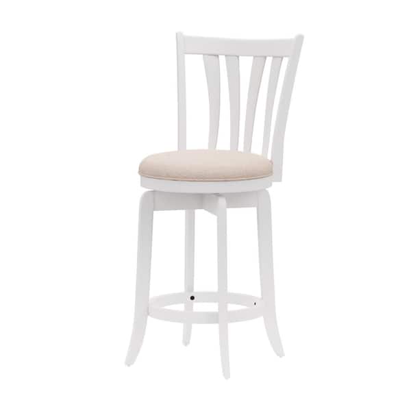Savana 39 in. White Flared Slat Back Wood 25.5 in. Counter Height Swivel Stool with Cream Fabric