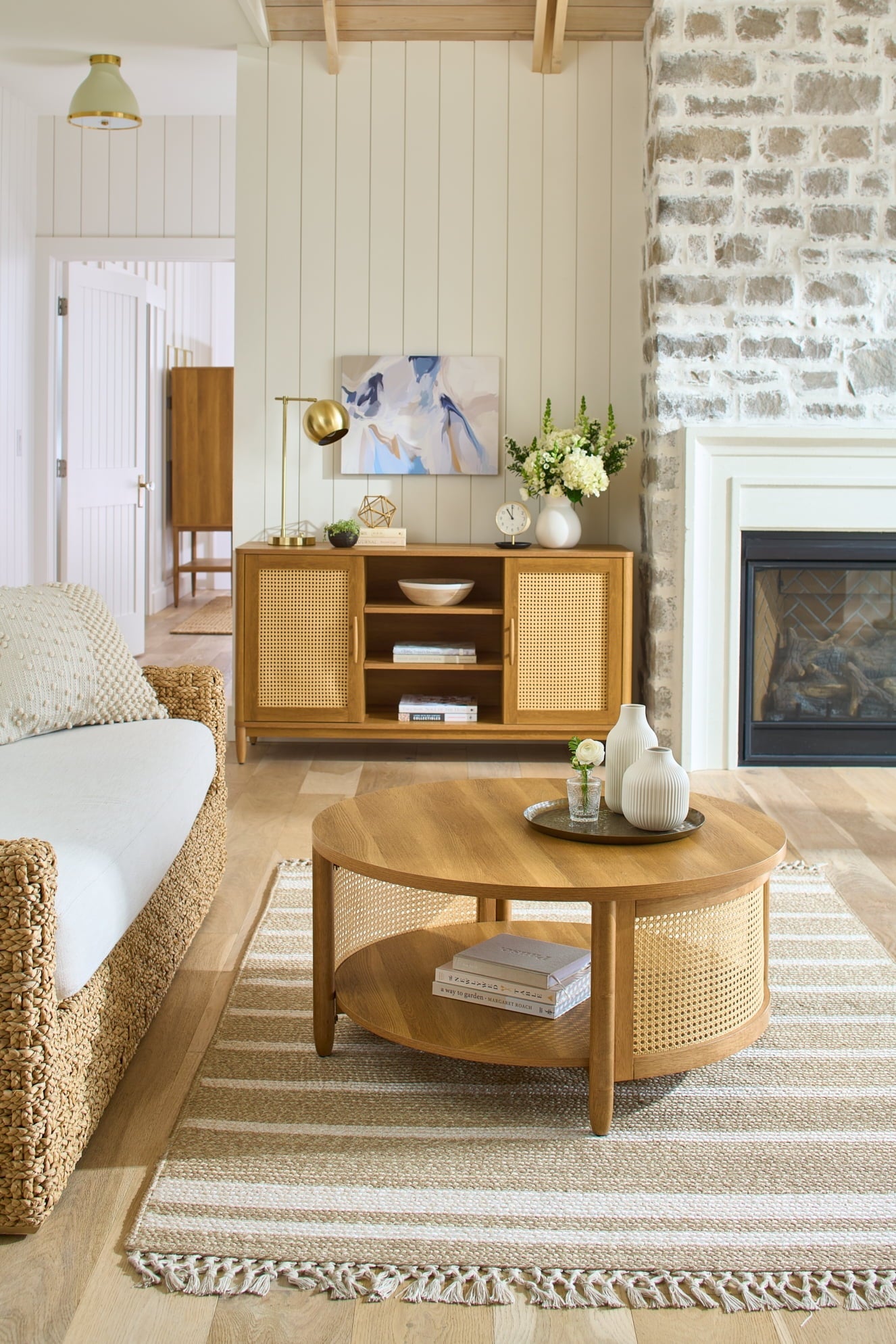 Better Homes & Gardens Springwood Caning Coffee Table, Light Honey Finish