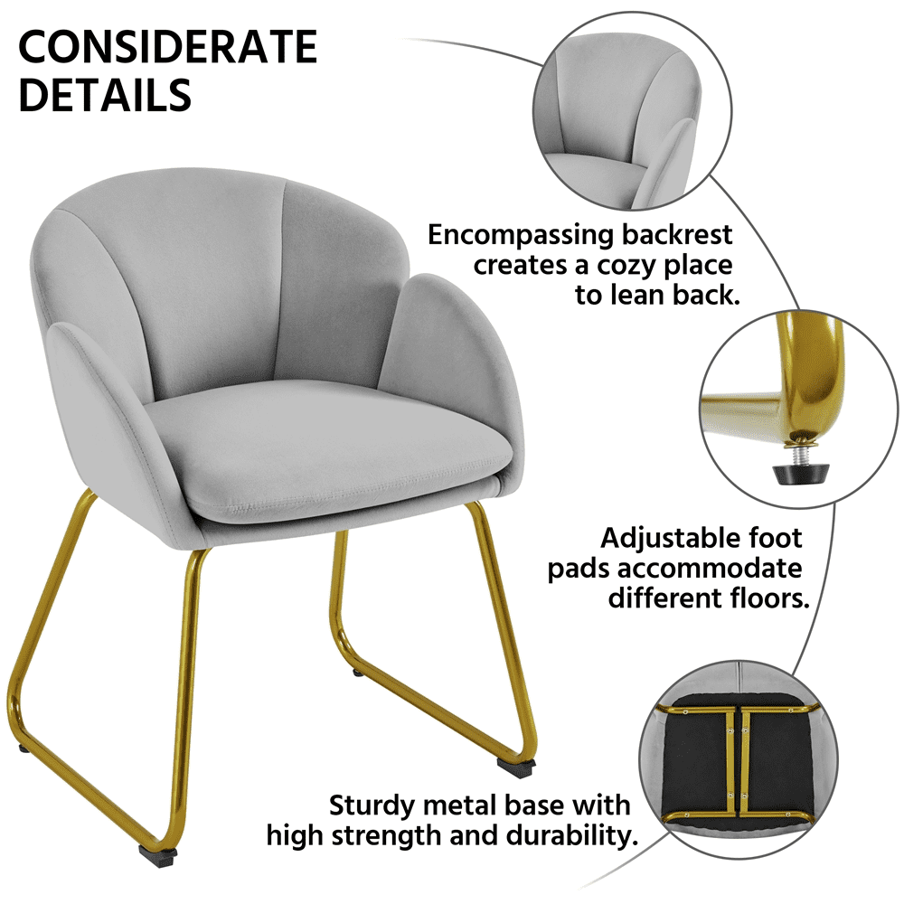 SmileMart Glam Velvet Accent Chair with Golden Metal Legs, Gray