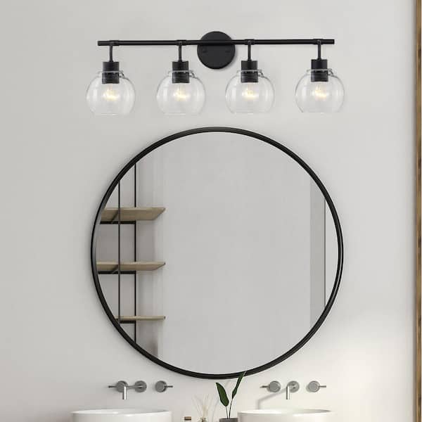 Bubble 30.5 in. 4-Light Matte Black Vanity Light with Round Glass Shades