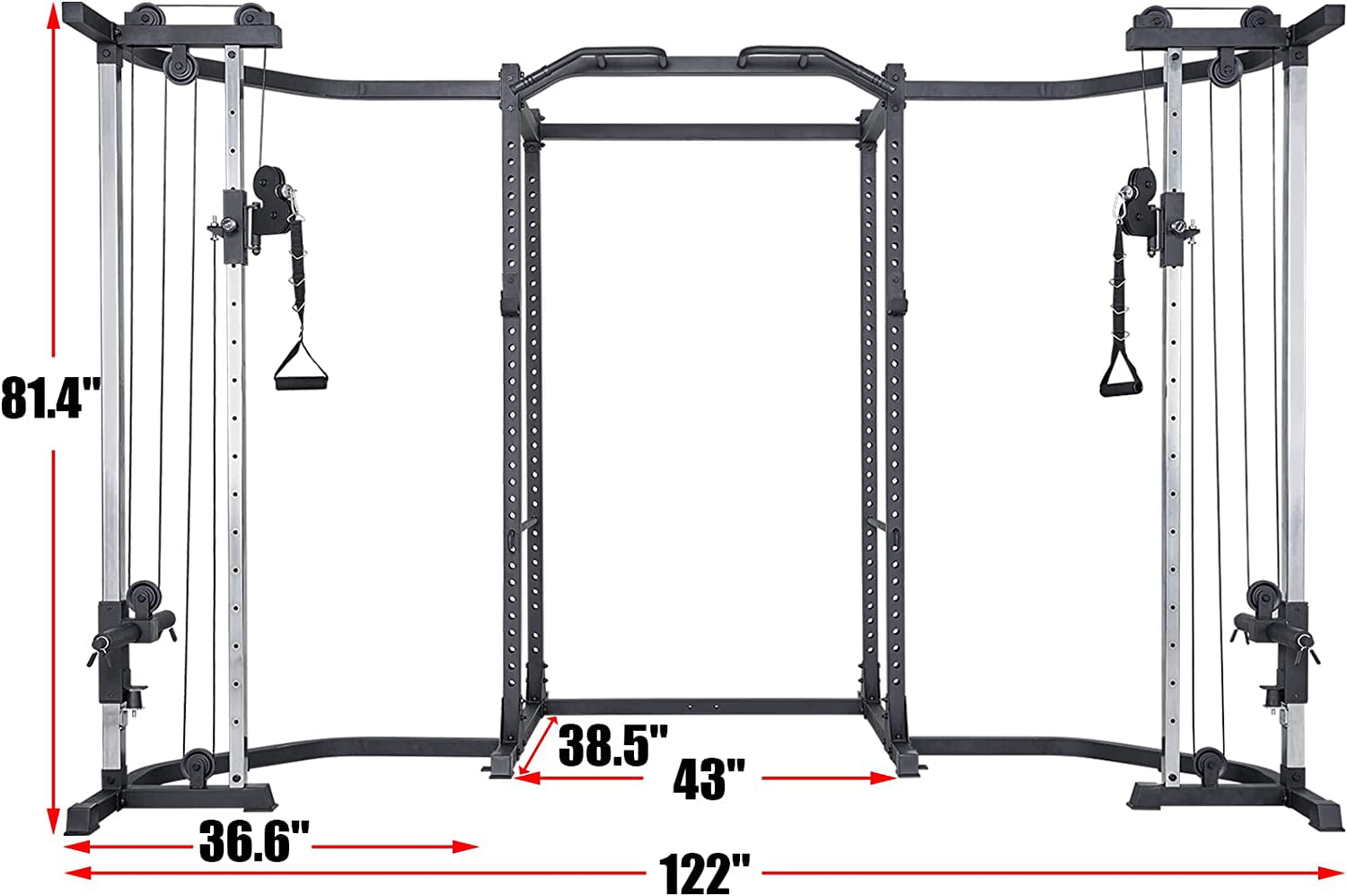 papababe Power Cage, Squat Rack with Cable Crossover Machine Power Rack with LAT Pull Down Attachments