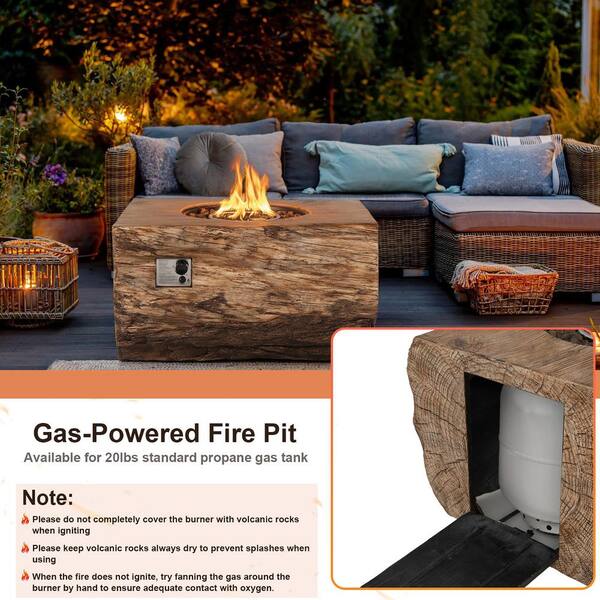 Rectangle Propane 40 in. Stone Metal Fire Pit Table Wood-Like Surface with Lava Rock PVC Cover