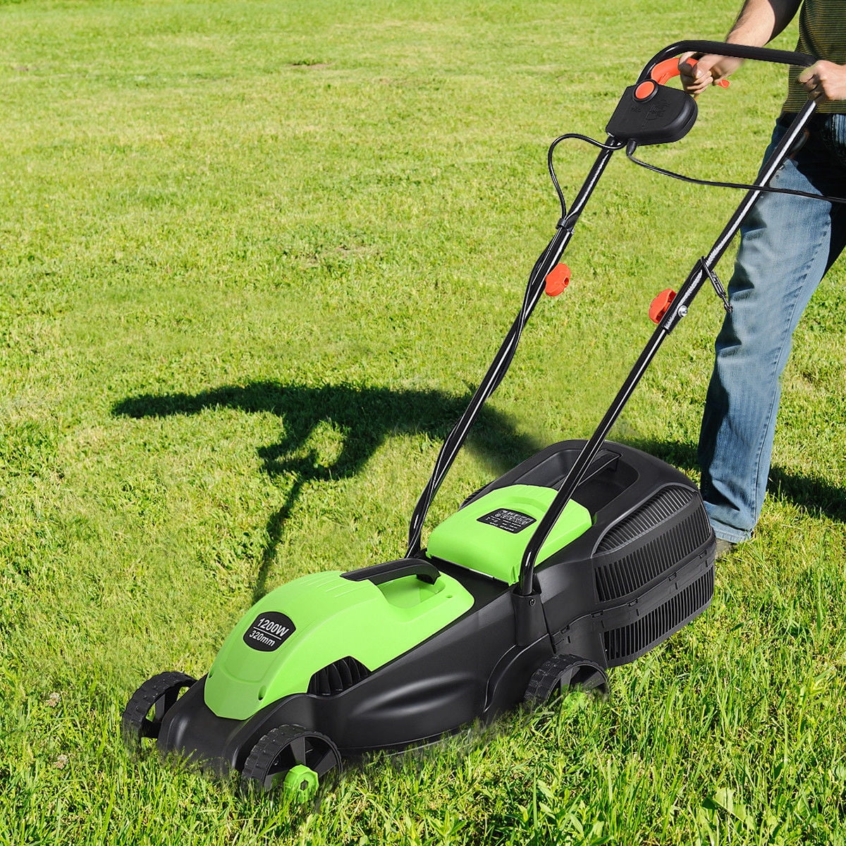 Costway 12 Amp 14-Inch Electric Push Lawn Corded Mower With Grass Bag Green