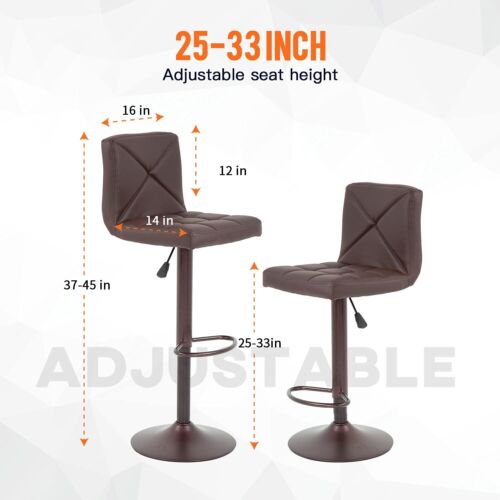 Bar Stools Set of 2 Counter Height Swivel Stool PU Leather Modern Height Stools