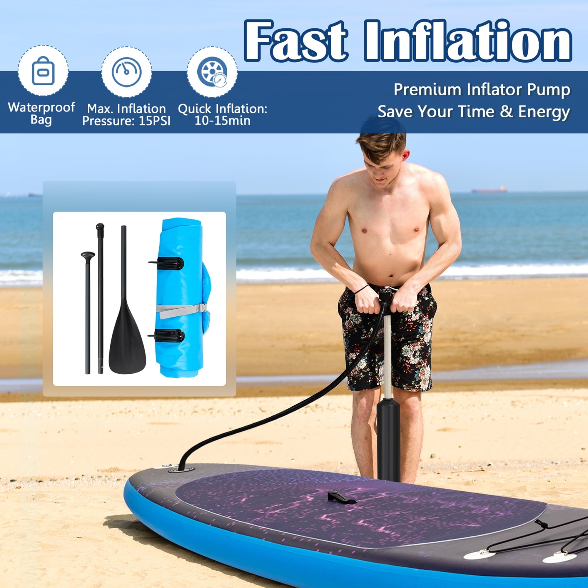Gymax 11 ft Inflatable Stand-Up Paddle Board Non-Slip Deck Surfboard w/ Hand Pump